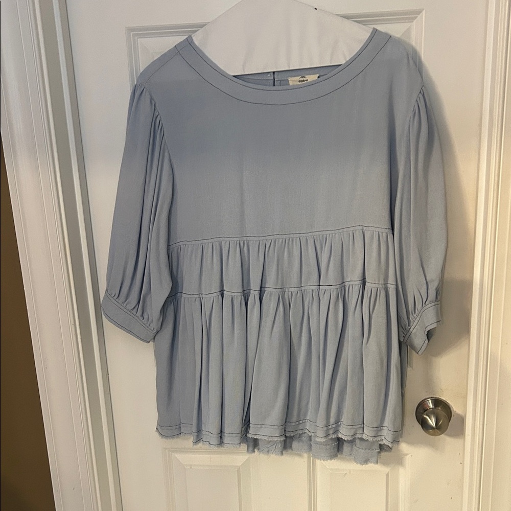 Entro Light Blue Tiered Blouse